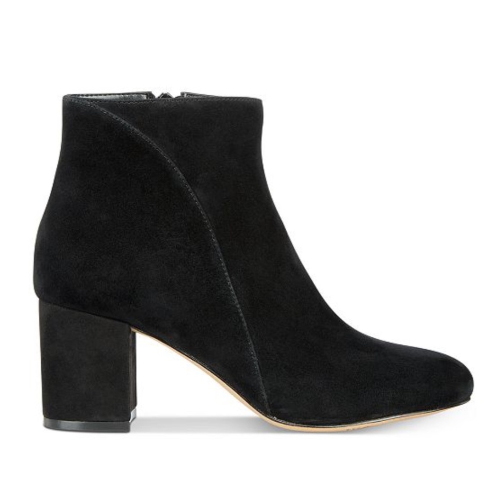 INC Suede Block Low Heel Ankle Zip Booties